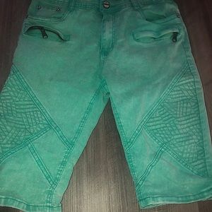 Tan Green Jean Shorts